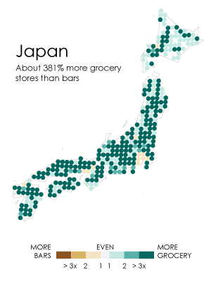 Illustration for article titled A Map Of Where Bars Outnumber Grocery Stores